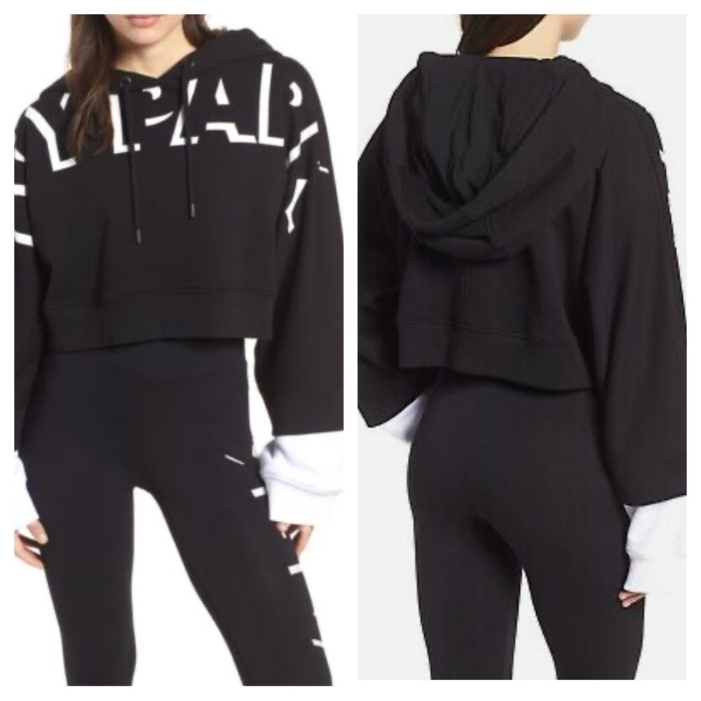 Ivy Park Beyonce Logo Shadow Double Sleeve Hoodie Size S Black White